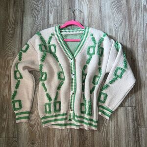 Green and Cream Women's Cardigan